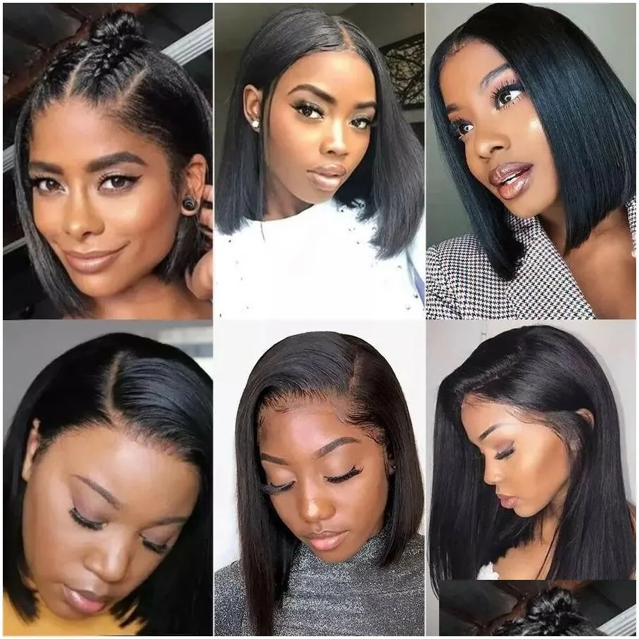 bob wig lace front brazilian human hair wigs for black women pre plucked short natural 13x4 synthetic straight hd full frontal closure