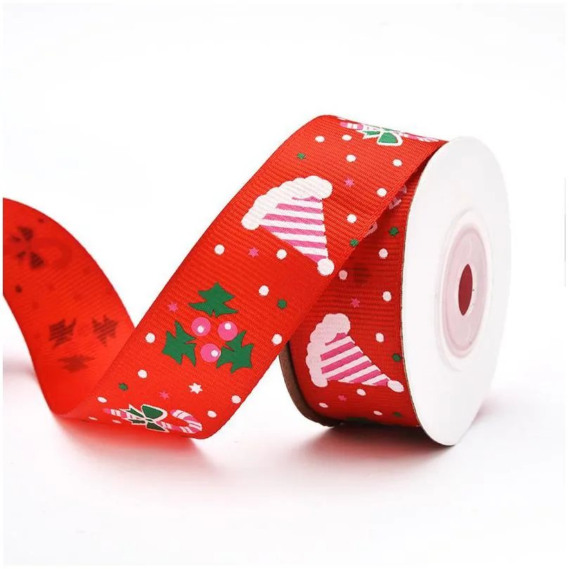 25mm christmas tree gloves bow ties printed satin ribbons 9meters/lot for christmas party decoration gift box candy box wrapping