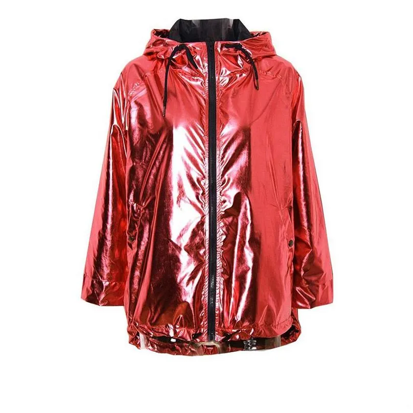 2019 womens jackets metallic color bomber jacket womens outerwear hooded spring coat femme zip up waterproof jacket d366 t190817