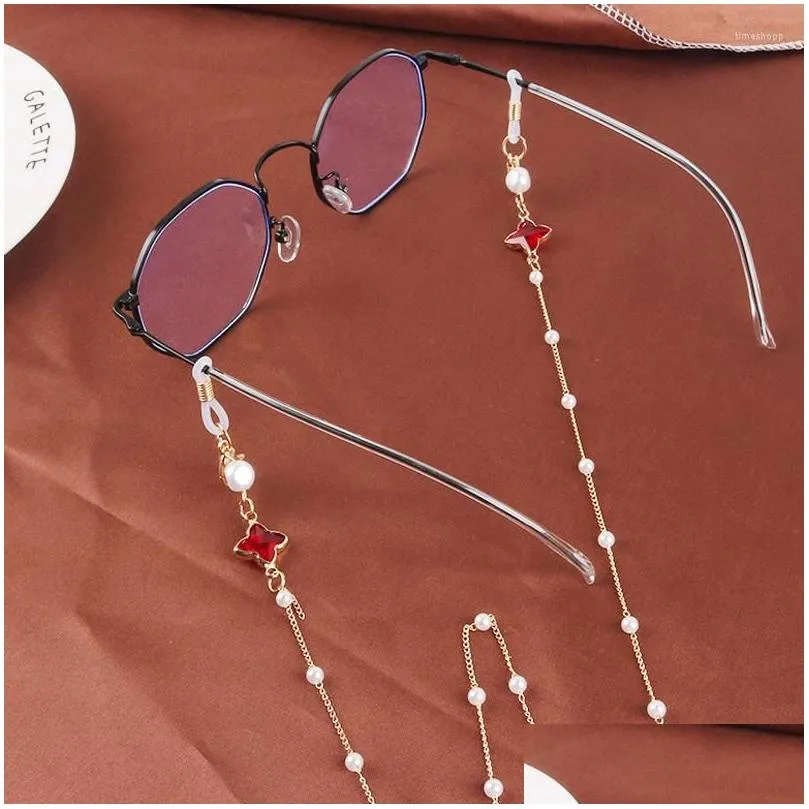 Sunglasses Frames Sunglasses Frames 2022 Korean Vintage Rhinestone Bead Necklace Mask Chain Strap Hang On Neck Glasses Holder Rope For Dhnl8