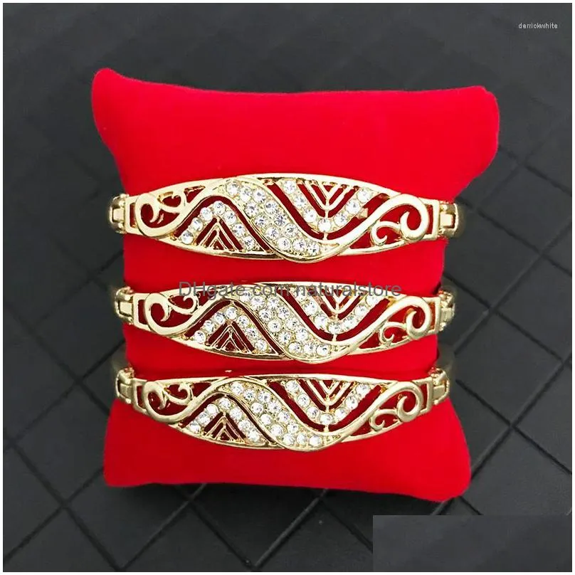 Bangle Ethnic Style Stone Rhinestone Bracelet Set Ladies Wrist Accessories Girl 3Pcs/ Dhbow