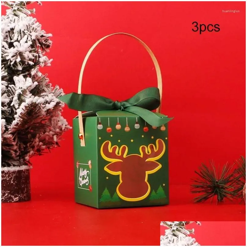 Christmas Decorations Christmas Decorations 3Pcs Kraft Paper Gift Bags With Window Transparent Handle 2024 Year Present Cookie Candy P Dhlvy