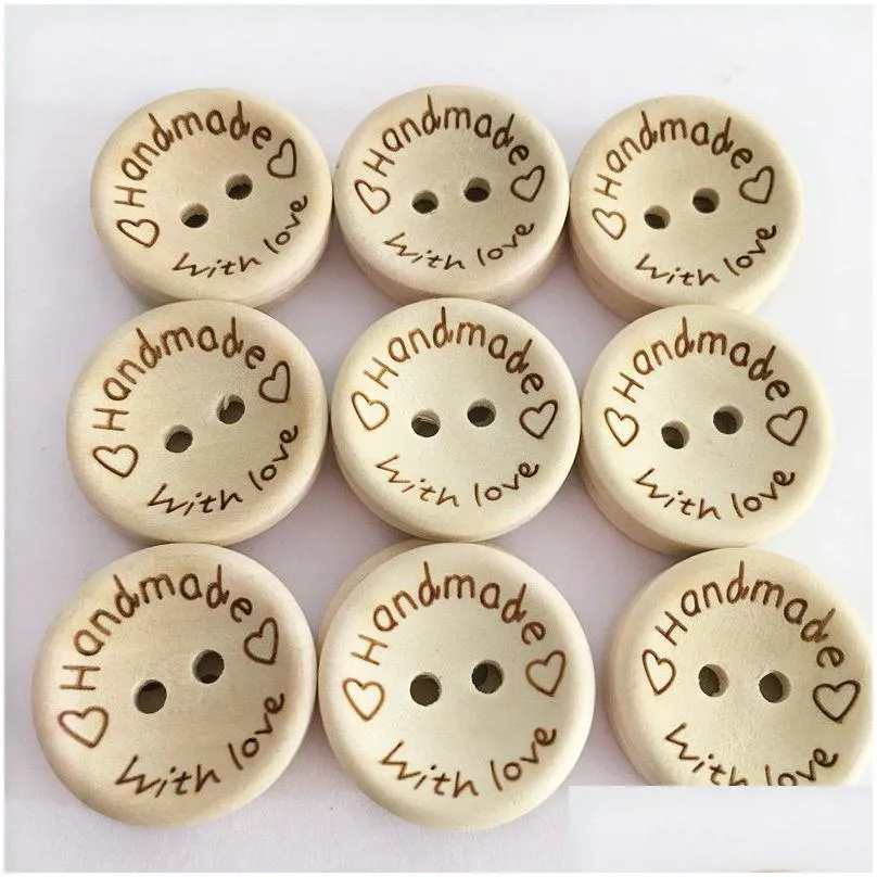 sewing notions 2hole natural wooden buttons handmade with love wood button for scrapbooking craft diy baby clothing sewing accessories