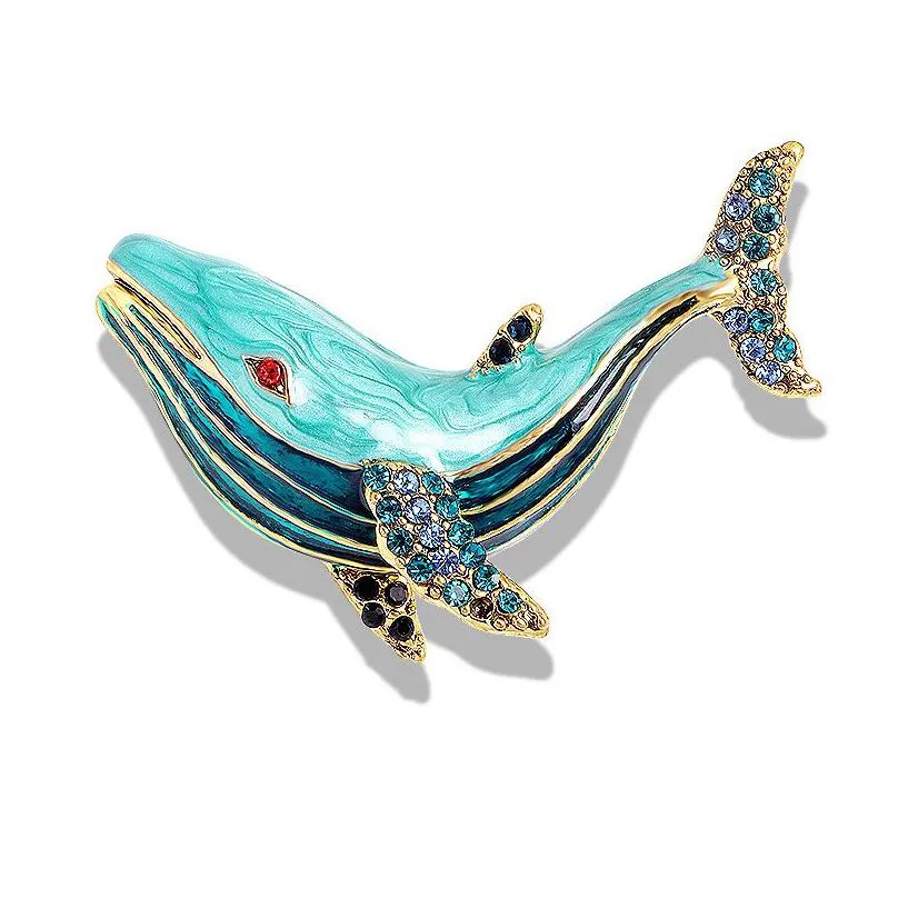 creative rhinestones whale brooch for men women crystal collar brooch suit jacket collar pins jewelry accessories gift