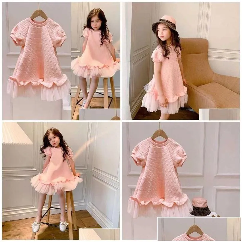 girls dresses childrens pink casual skirt luxury designer brand fashion dress girls net yarn shortsleeved princess for kids q0716 d