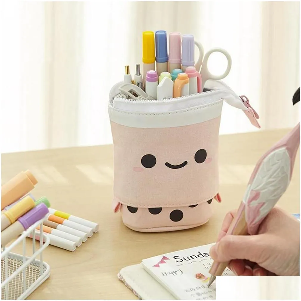 Novelty Games Cute Boba Milk Tea Telescopic Pen Bag Pencil Holder Stationery Case Stand Up Pouch Box For Students Sxjun27 Toys Gifts N Dhyvu