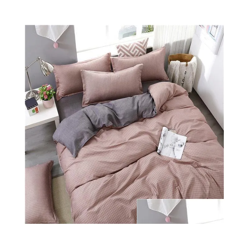 Bedding Sets 57Coffee White Stripe Pattern Duvet Er Flat Bed Sheets Pillowcase King Queen Fl Twin Bedding Set Soft Bedspread 201021 Ho Dhwuq