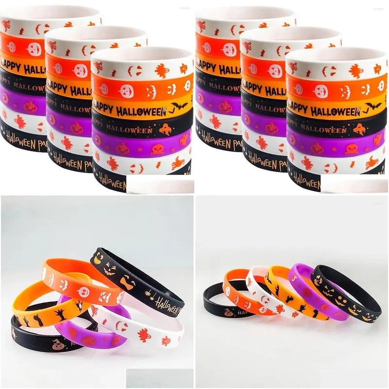 Party Favor Party Favor 10Pcs Halloween Sile Bracelet Kids Gifts Trick Or Treat Ghost Festival Rubber Happy Day 2023 Favors Home Garde Dhiz9