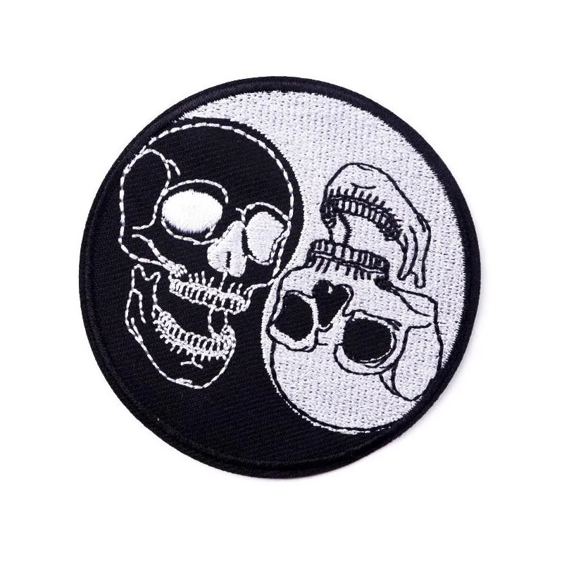 sewing notions red heart punk skull embroideredes for clothing melt glue sticker hip hop rock iron on on clothes skeleton