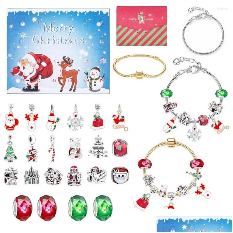 Charm Bracelets Charm Bracelets Christmas Advent Calendar Jewelry Diy Charms Pendants Bracelet Making Kit For Kids Countdown Jewelry B Dhhvc