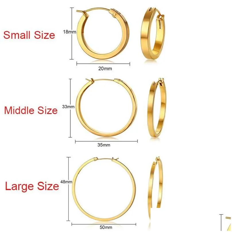 Hoop & Huggie Hoop Earrings Hie Flat Thick Circle Large Chunky Wide For Women Girls Stainless Steel Top Pierced Minimalist Jewelryhoop Dhohp