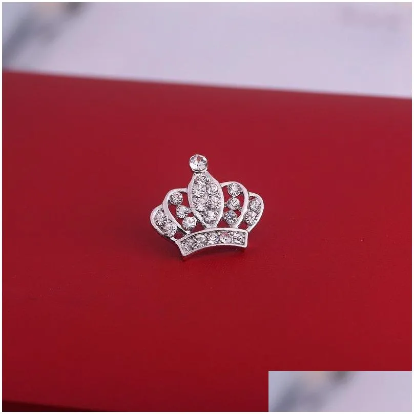 bulk price full diamond crown mini brooch couple coorsage fashion mens womens suit shirt button collar pins jewelry