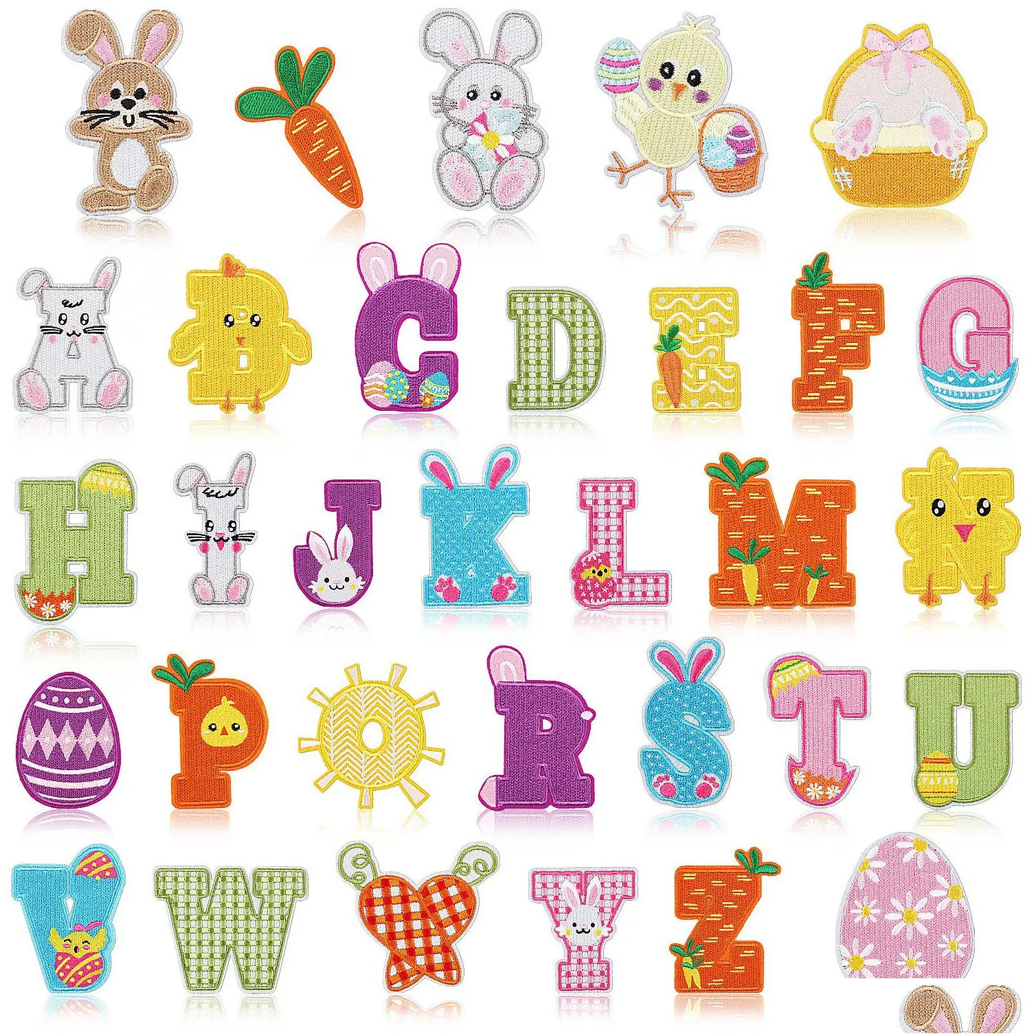 cartoon rabbit iron ones sewing notions cute animal letters a-z embroidered sew on clothing t-shirt jacket backpack decorative diy applique