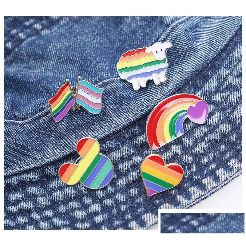 creative rainbow color brooches men women love heart flag alloy cartoon cute clothes brooch pins fashion jewelry accessories gift