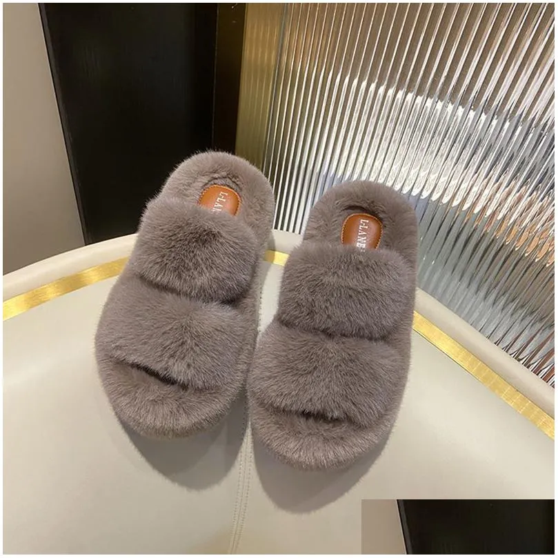 Woolly Slippers 2023 New Double With Thick Sole Increase Comfortable Outside To Wear Autumn And Winter Korean Version Othmd