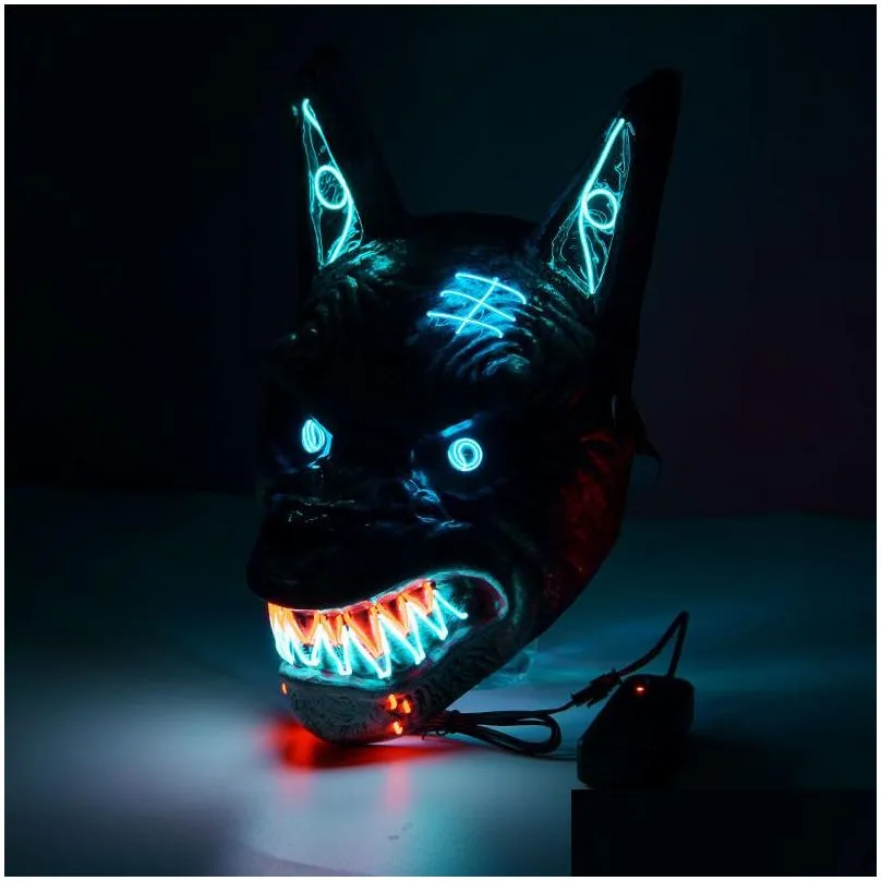 Party Masks Party Masks Wolf Scary Animal Led Light Up For Men Women Festival Cosplay Halloween Costume Masquerade Parties Carnival 23 Dhui2