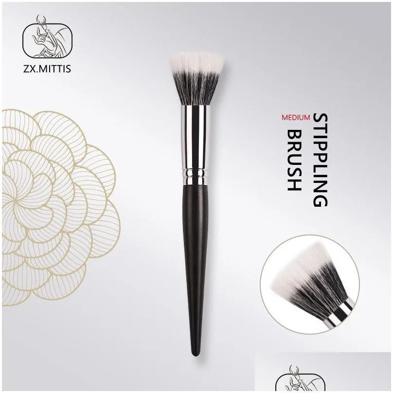ebony wood medium stippling makeup brush - soft 100% natural goat hair powder blush highlight beauty cosmetics tools