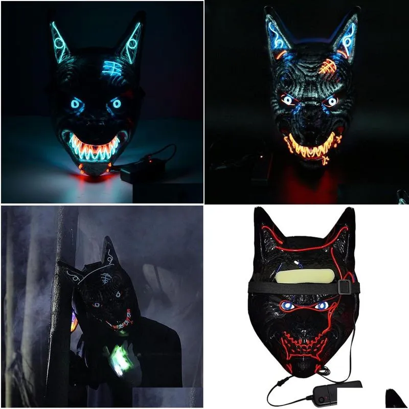 Party Masks Party Masks Wolf Scary Animal Led Light Up For Men Women Festival Cosplay Halloween Costume Masquerade Parties Carnival 23 Dhui2