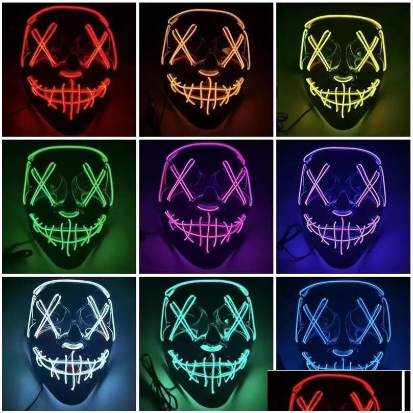 Party Masks Led Glow Black V-Shaped Mask Cold Light Halloween Ghost Step Dance Fun Election Year Festival Role Playing Clothing Suppli Dh857