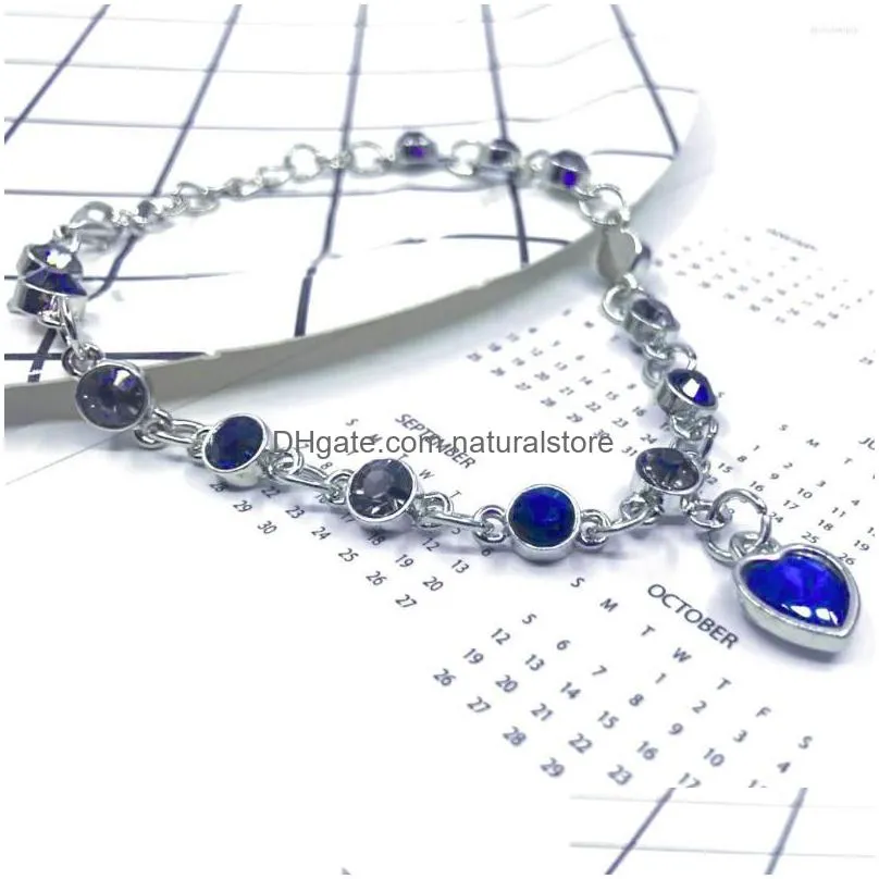 Link Bracelets Blue Crystal Love Womens Bracelet Ocean Heart Fashion Trend All-Match Jewelry Dhknz