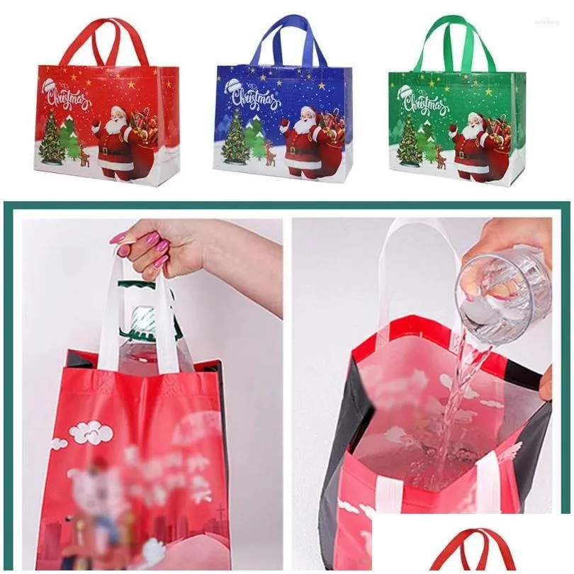 Christmas Decorations Christmas Decorations 1Pcs Print Cute Cartoon Santa Claus Snowman Thickened Non-Woven Tote Bag Gift Bags Home Ga Dhd4M