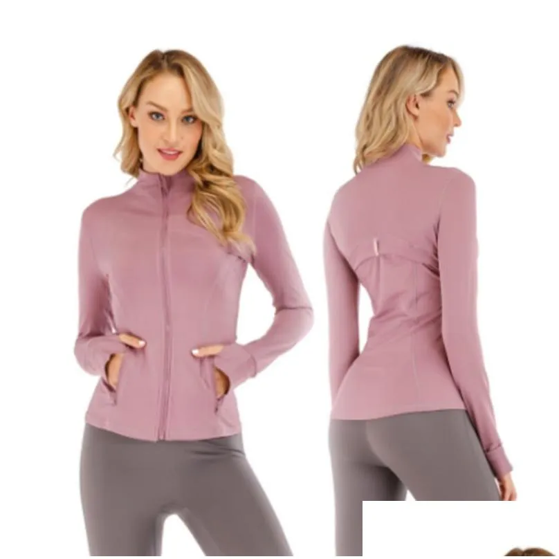 Yoga Outfit Lu-088 Fitness Women Sports Yoga Jacket Top Stand-Up Collar Half Zipper Long Sleeve Tight Yogas Shirt Gym Thumb Athtic Coa Dhy9H