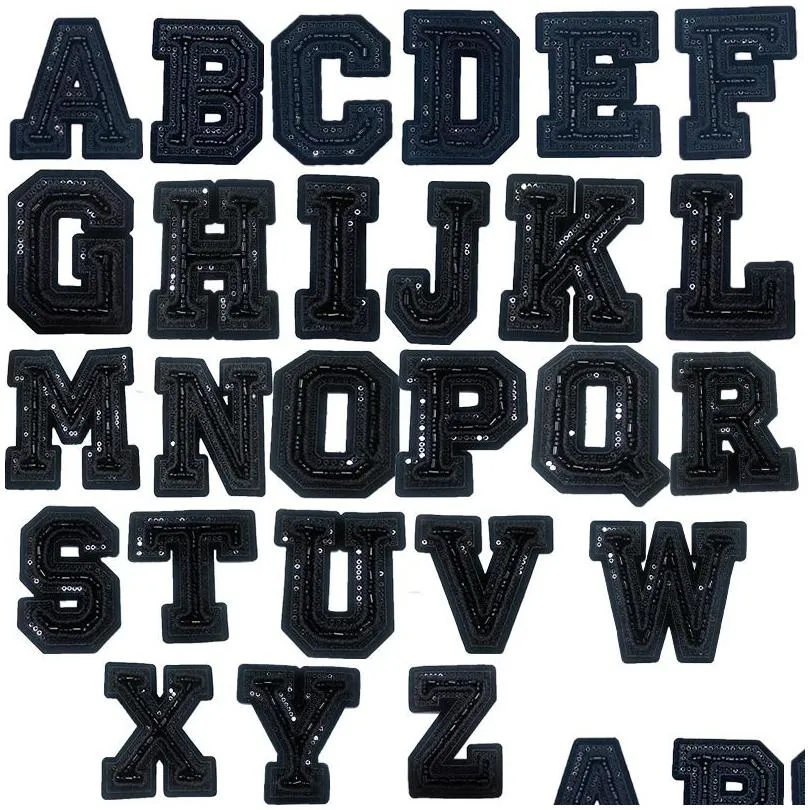 notions sew on letterses navy blue alphabet sequins embroidered with bead a-z letter badge decorate repair appliques for down jacket