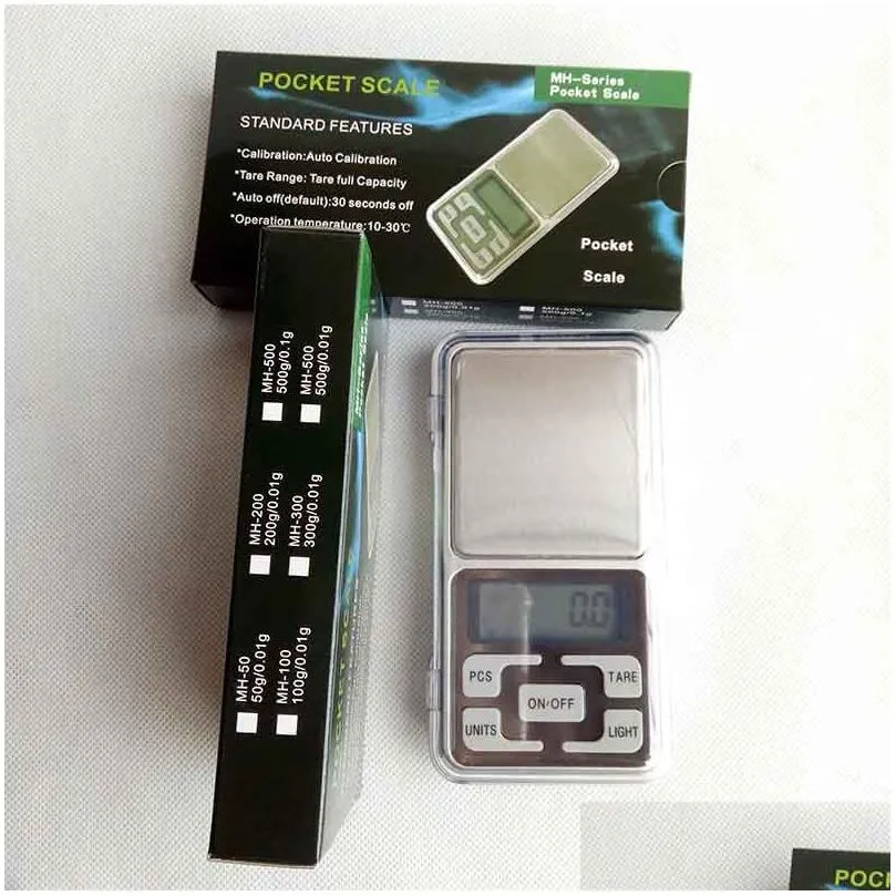 Weighing Scales Wholesale Mini Electronic Digital Scale Diamond Jewelry Weigh Nce Pocket Gram Lcd Display Scales With Retail Box 500G/ Dhxyk