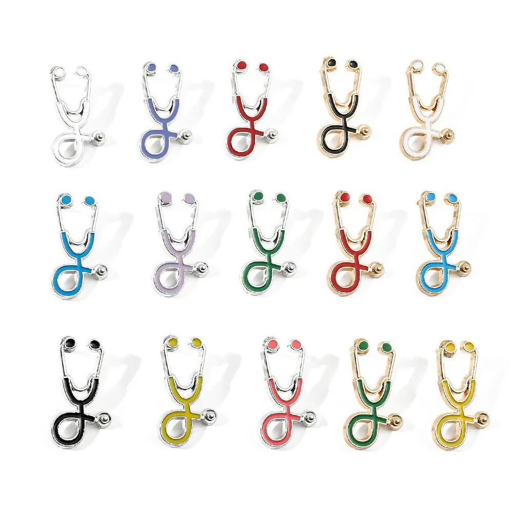 15 colors medical care stethoscope brooches alloy dripping oil clothing bags pins jewelry accessories in bulk