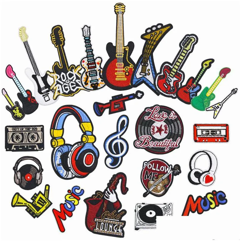 notions iron ones for jeans jackets backpacks hip hop music series embroidery player headphone symbol garment appliques assorted size