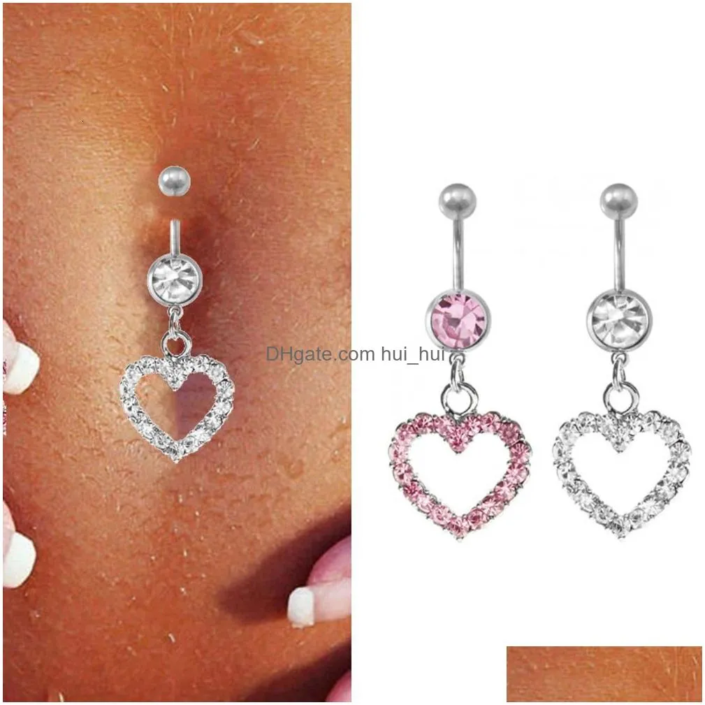 nose rings studs steel belly button crystal piercing navel heart style earring sexy body jewelry ombligo 231019