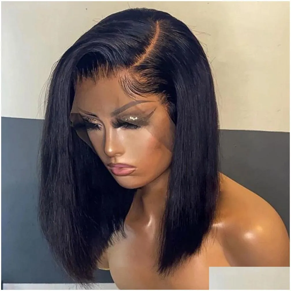 bob wig lace front brazilian human hair wigs for black women pre plucked short natural 13x4 synthetic straight hd full frontal closure