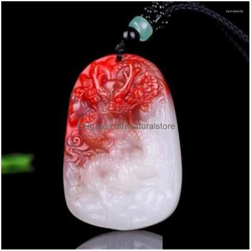 Pendant Necklaces Red White Jade Dragon Chinese Jewelry Gemstone Amet Charm Woman Man Gifts Lucky Necklace Fashion Carved Natural Dh7Gv