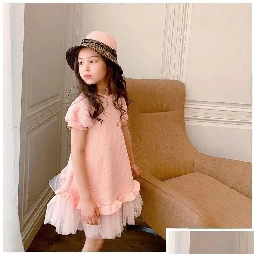 girls dresses childrens pink casual skirt luxury designer brand fashion dress girls net yarn shortsleeved princess for kids q0716 d