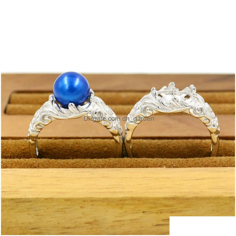 european and american s925 sterling silver ring settings mount female freshwater pearl retro opening manufacturer wholesale