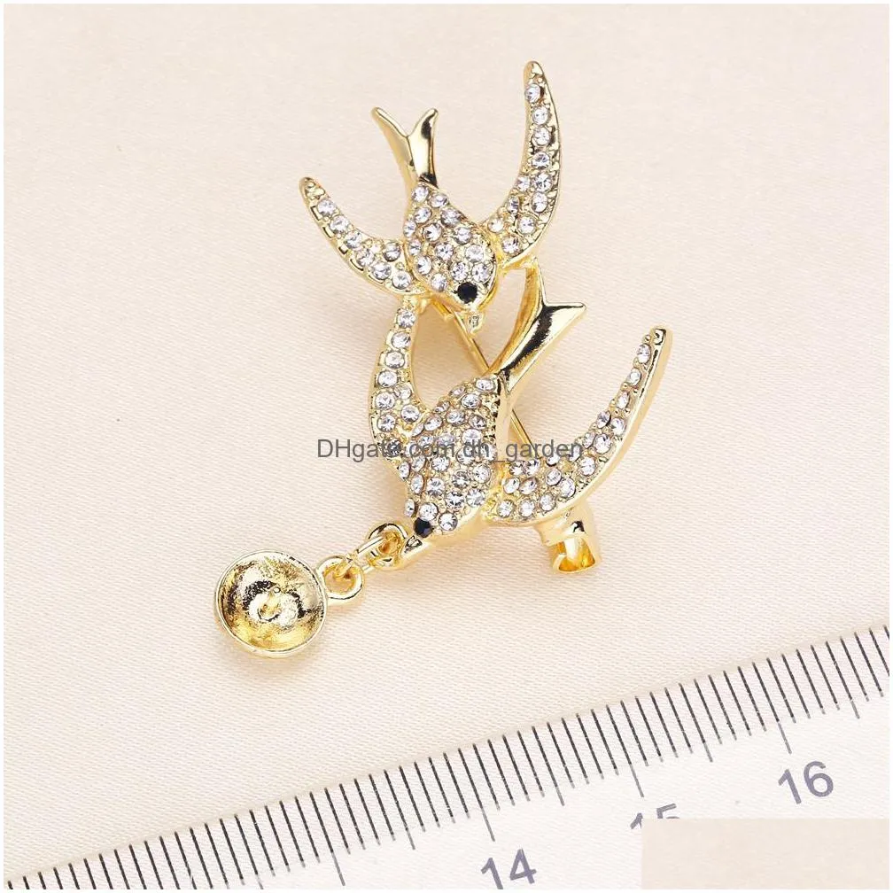 double swallow korean version thick gold-plated explosive gold-plated freshwater pearl brooch semi-finished mount for diy 