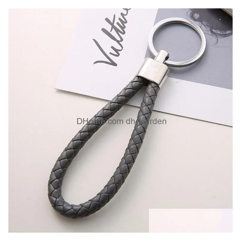 mix color pu leather braided woven keychain rope rings fit diy circle pendant key chains holder car keyrings jewelry accessories