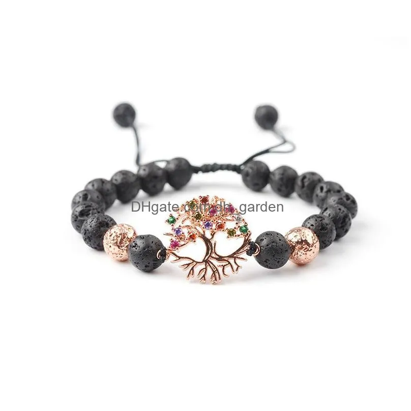new style natural volcanic stone owl micro inlaid with haoshi love life tree energy bracelet hand woven string adjustable lava