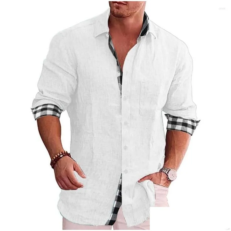 mens t shirts men fashion linen clothing single-breasted tops casual beach shirt long sleeve pocket design blouse