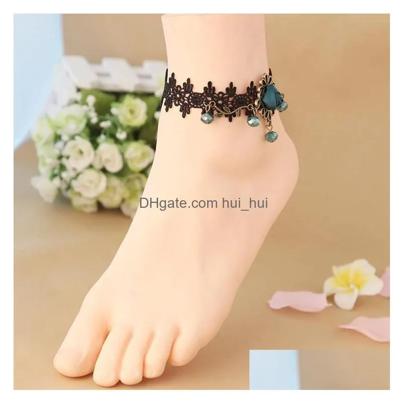 2021 european and american retro fashion foot chain beautiful rose black lace sexy foot jewelry wholesale