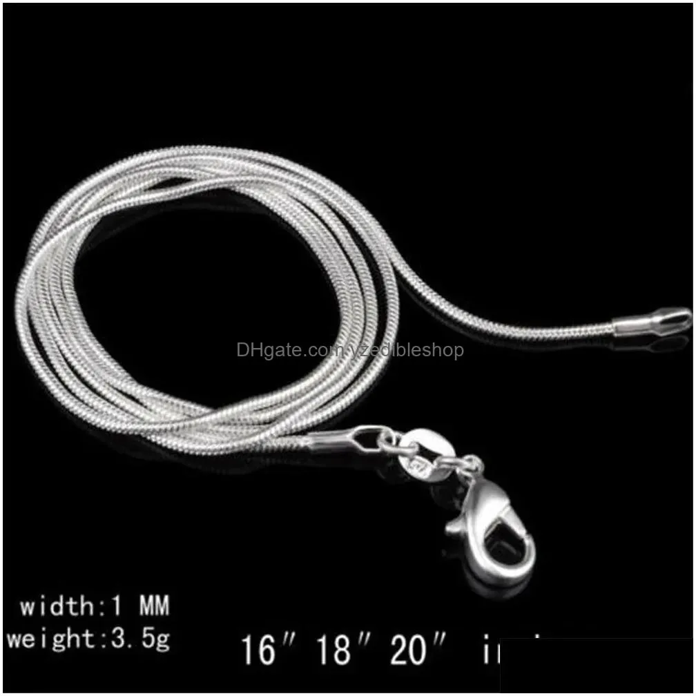 1mm 925 sterling silver smooth snake chains women necklaces jewelry snake chain size 16 18 20 22 24 26 28 30 inch wholesale zz