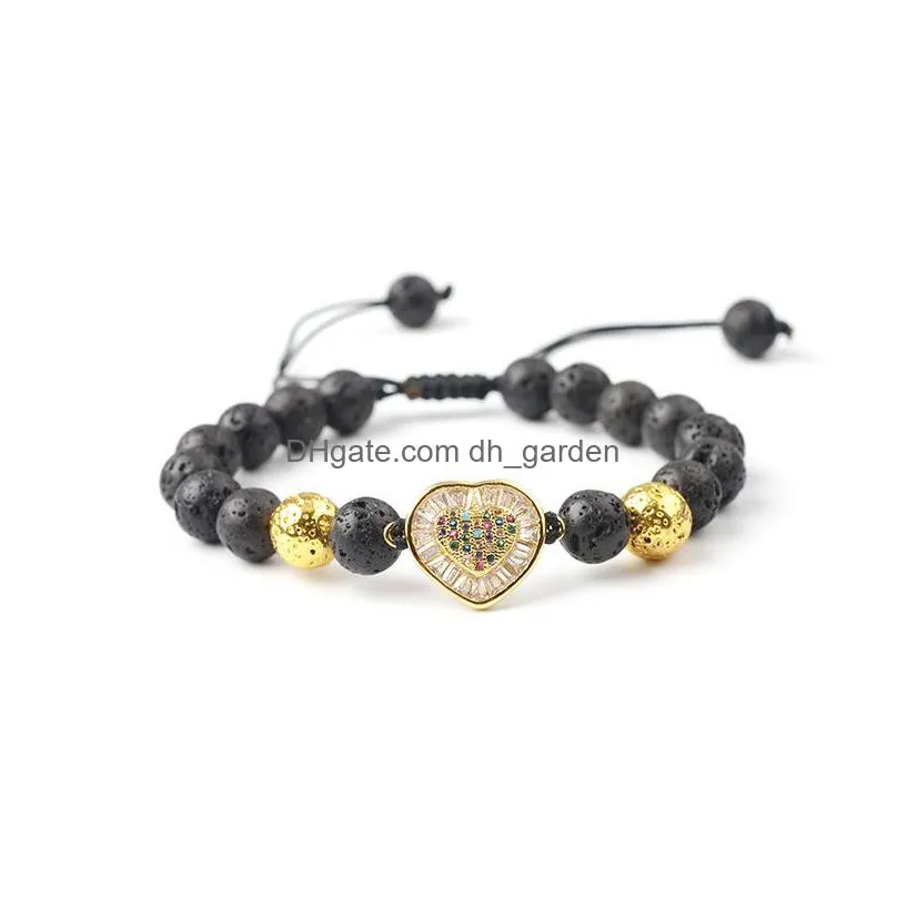 new style natural volcanic stone leopard micro inlaid with haoshi love life tree energy bracelet hand woven string adjustable lava