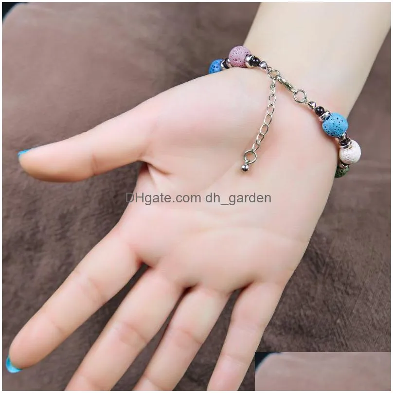 wholesale adjustable volcanic lava stone bead bracelet yoga lava essential oil diffuser women bead braided bracelets bangle healing