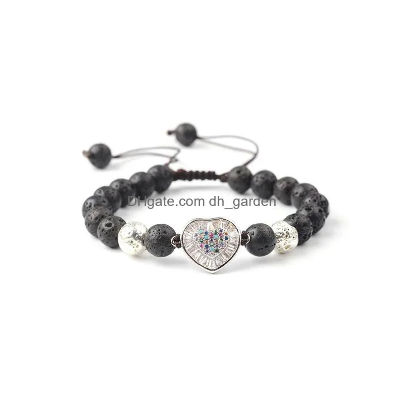 new style natural volcanic stone heart micro inlaid with haoshi love life tree energy bracelet hand woven string adjustable lava