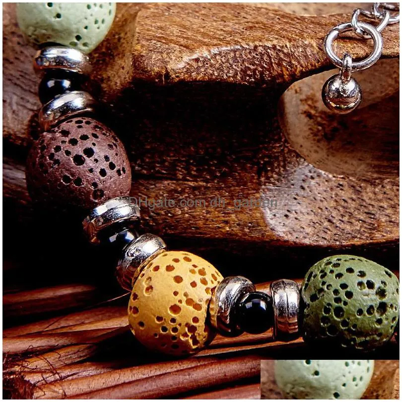 wholesale adjustable volcanic lava stone bead bracelet yoga lava essential oil diffuser women bead braided bracelets bangle healing