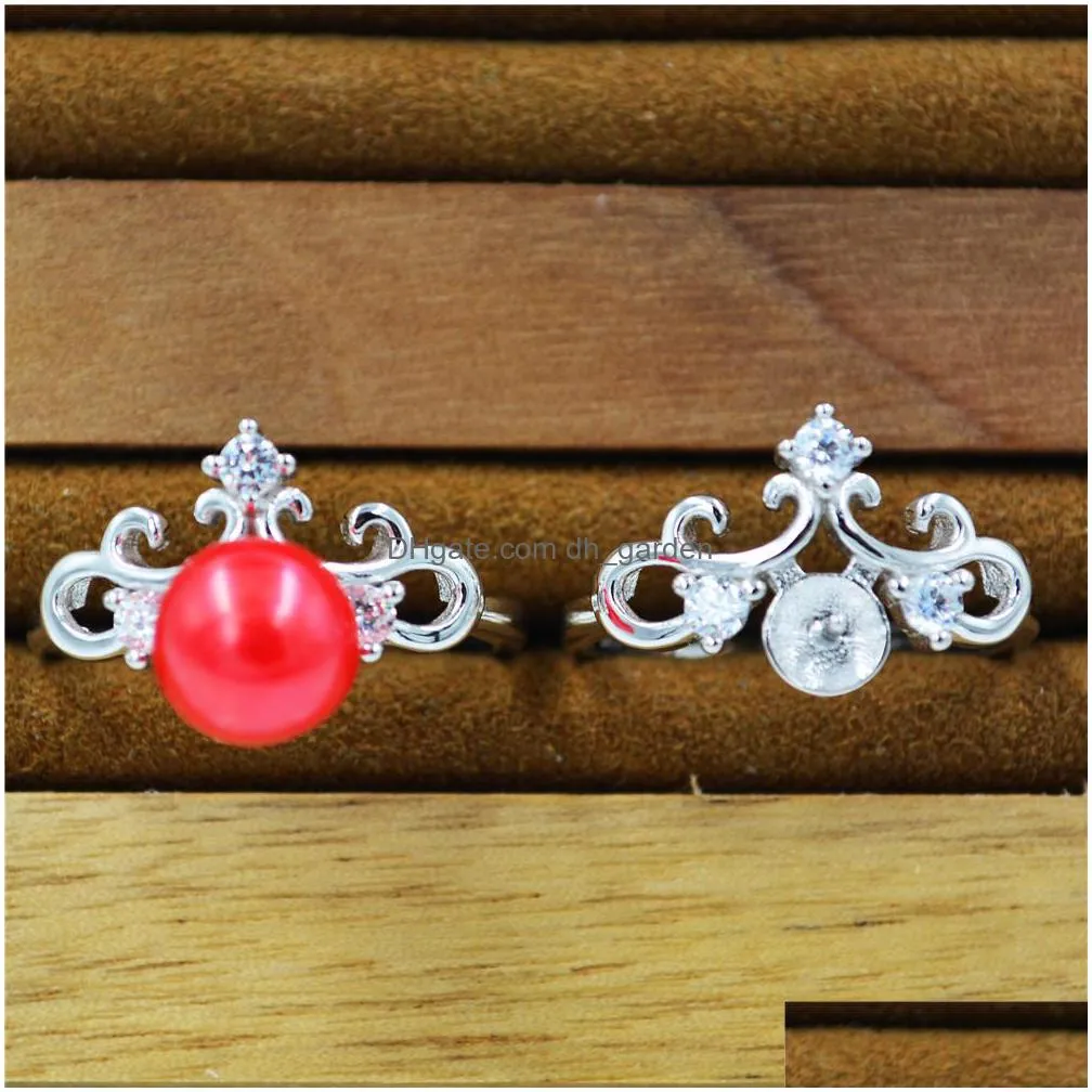 new design ring fittings female pearl s925 sterling silver crown ring mountings diy accessories manufacturer wholesale ps4mjz060