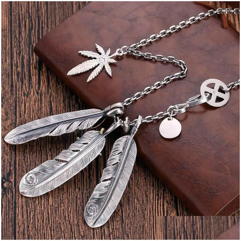 Pendant Necklaces Pendant Necklaces Qn Takahashi Goro Style Natural Turquoise Feather Necklace Womens Mens Too Angle Chain Set Sweater Dh8Au