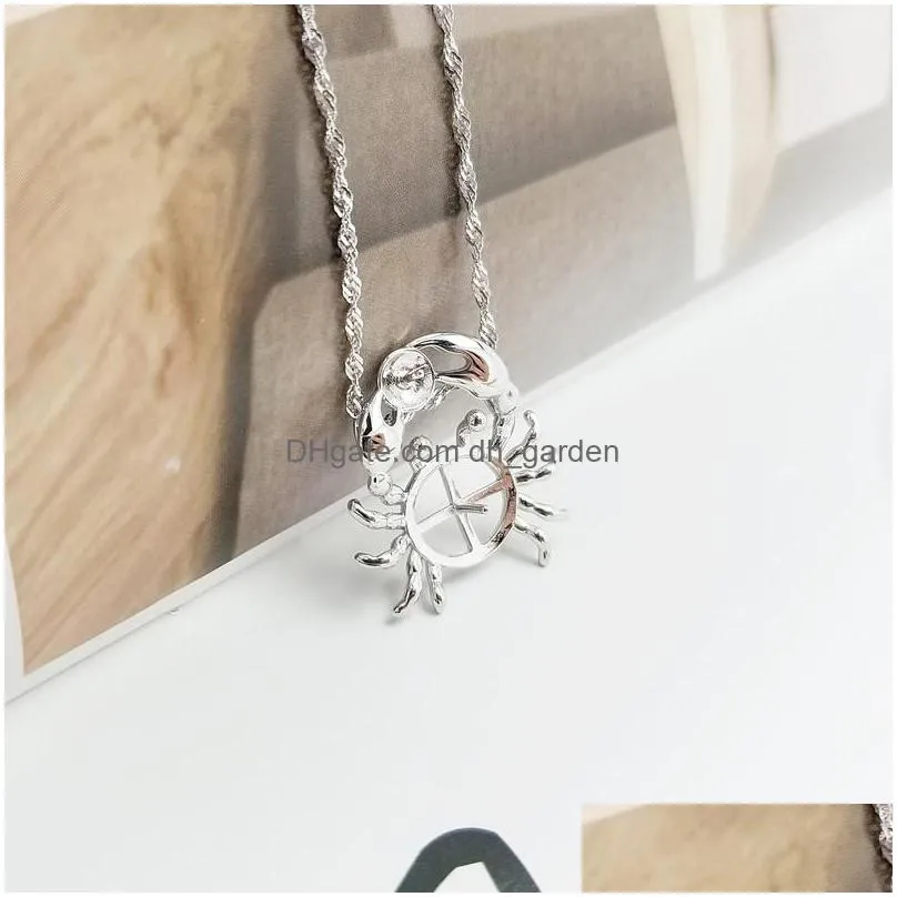 simple heart-shaped angel pearl pendant necklace female s925 pure silver delicate diy empty bracket mount clavicle chain accessories