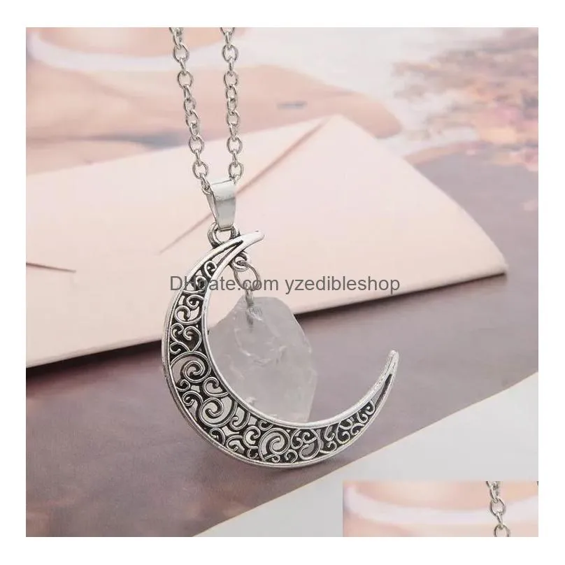 good aselling natural stone moon necklace star moonlight gem crystal pendant wfn070with chain mix order 20 pieces a lot