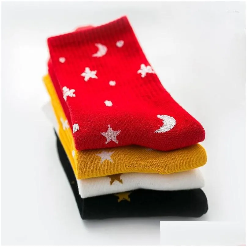 mens socks korean style 4 colors summer womens breathable cotton spring girl trend star sock middle tube female